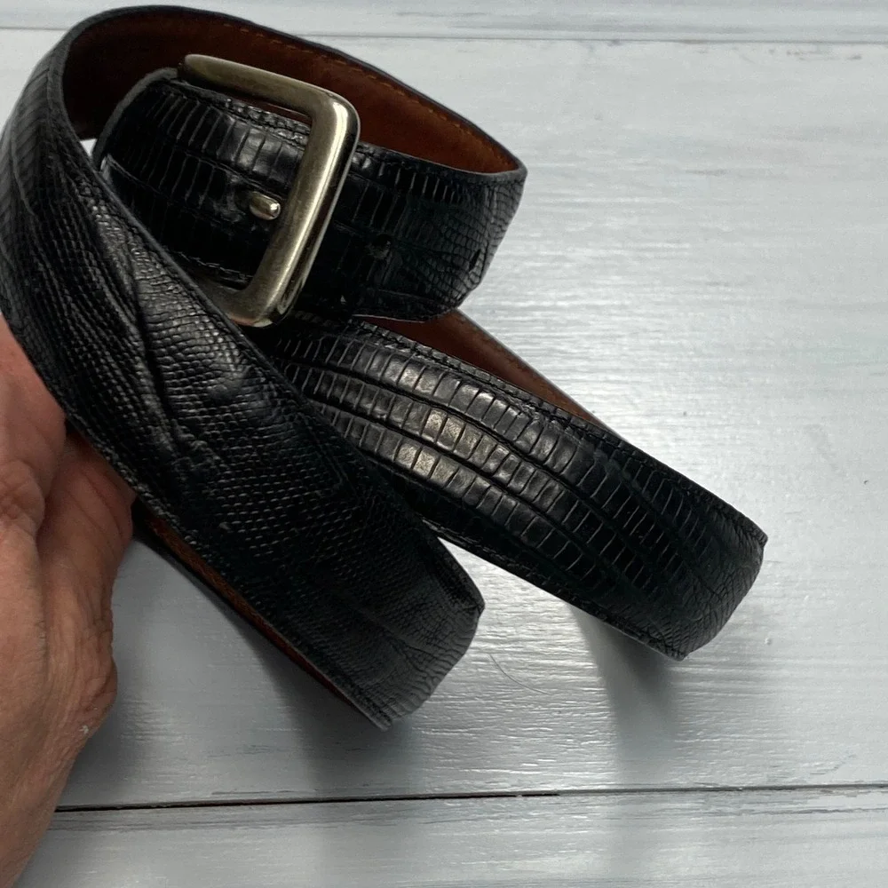 Arden Leather Co Belt Mens 36 Black Lizard Embossed Italian Leather Dress